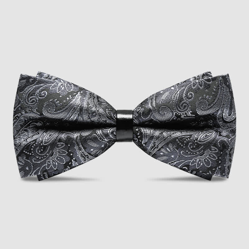 Men's Luxurious Gray Paisley Pattern Bow Tie - Style #1 - image 2