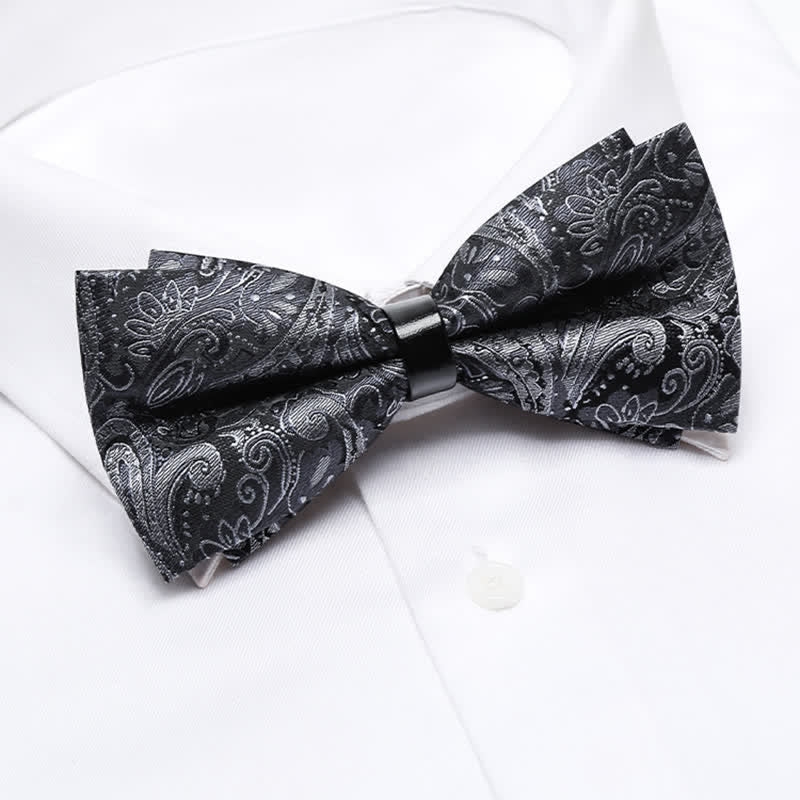 Men's Luxurious Gray Paisley Pattern Bow Tie - image 1