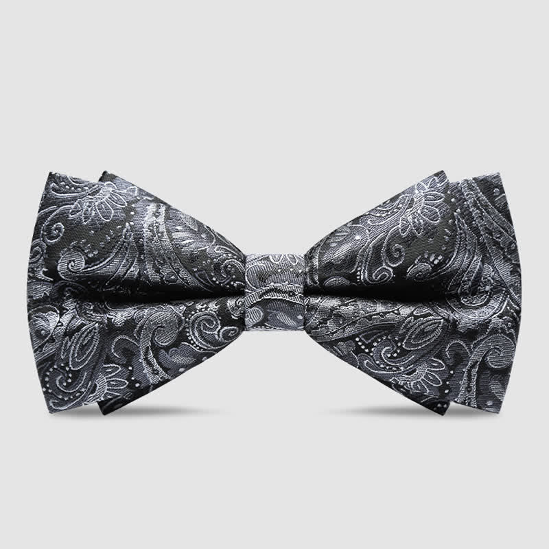 Men's Luxurious Gray Paisley Pattern Bow Tie - Style #2 - image 5