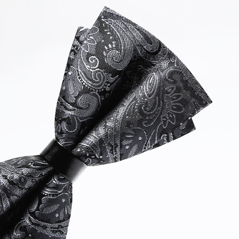 Men's Luxurious Gray Paisley Pattern Bow Tie - image 3