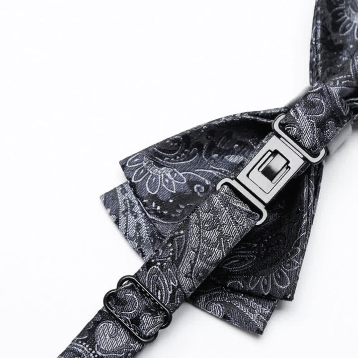Men's Luxurious Gray Paisley Pattern Bow Tie - image 4