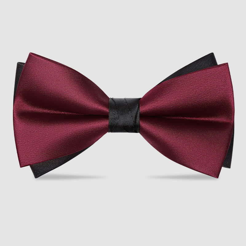 Men's Red Black Double-Layered Wedding Groom Bow Tie - Burgundy & Black - image 2