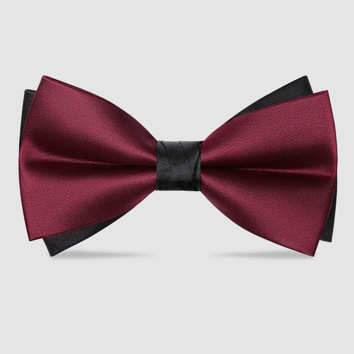 Men's Red Black Double-Layered Wedding Groom Bow Tie - Burgundy & Black - image 2