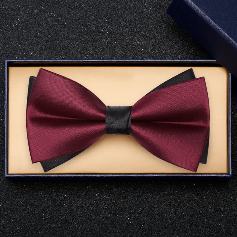 Men's Red Black Double-Layered Wedding Groom Bow Tie - image 0