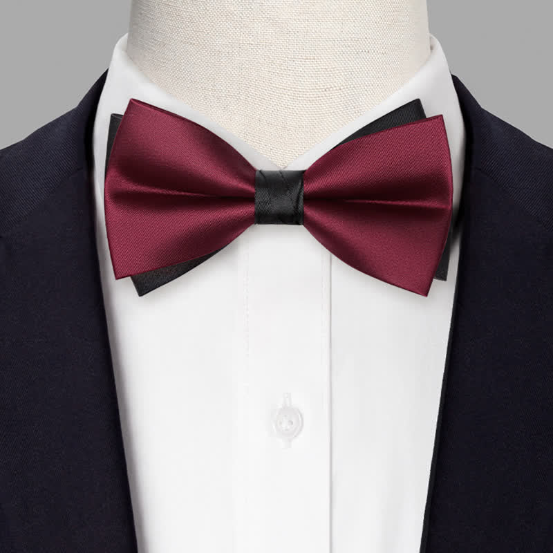 Men's Red Black Double-Layered Wedding Groom Bow Tie - image 1