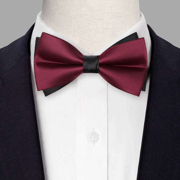 Men's Red Black Double-Layered Wedding Groom Bow Tie - image 1