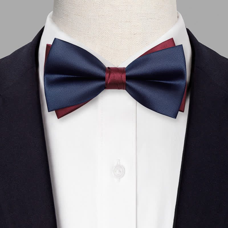 Men's Noble Navy & Burgundy Double Layered Bow Tie - image 1