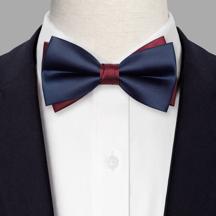 Men's Noble Navy & Burgundy Double Layered Bow Tie - image 1