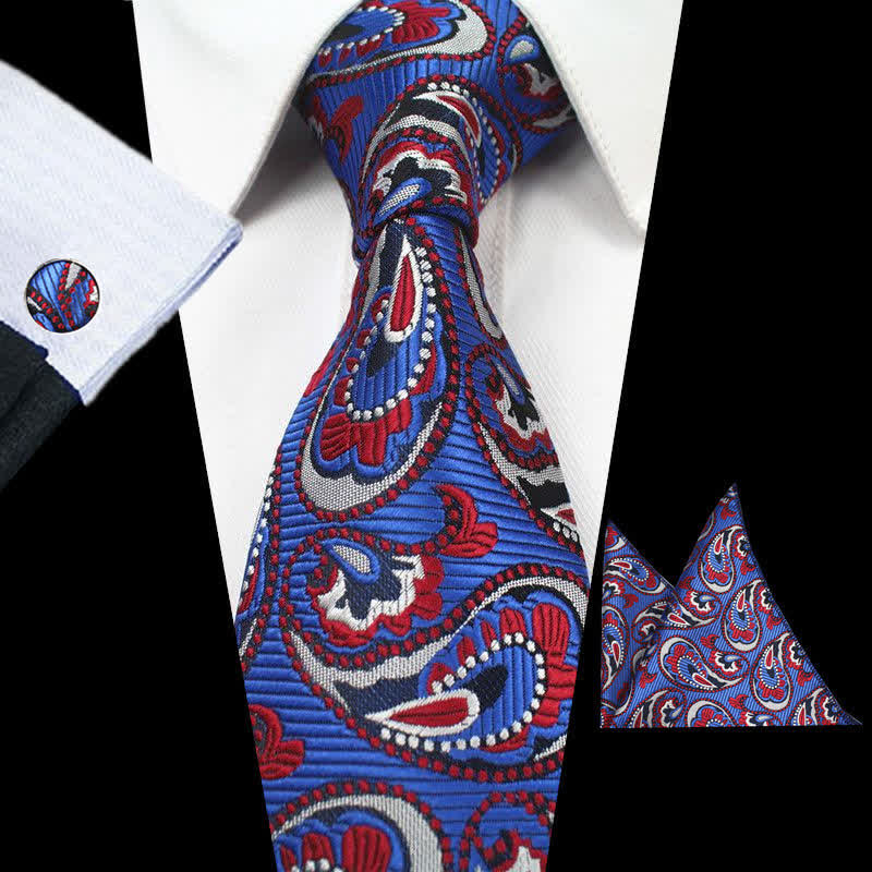 3Pcs Men's Royal Blue & Red Paisley Necktie Set - Royal Blue & Red - image 0