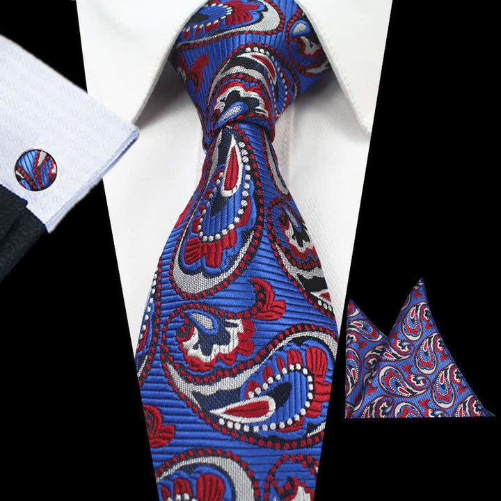 3Pcs Men's Royal Blue & Red Paisley Necktie Set - Royal Blue & Red - image 0