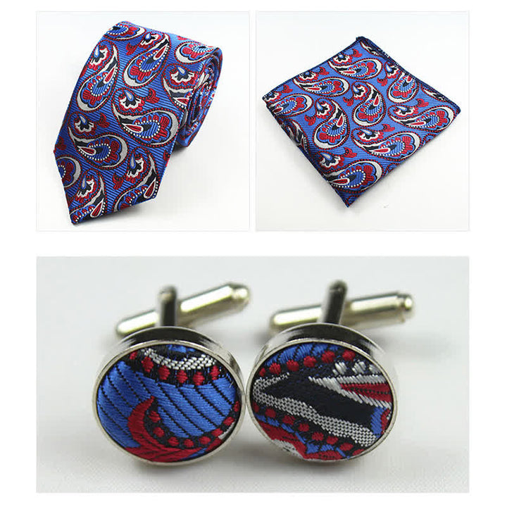 3Pcs Men's Royal Blue & Red Paisley Necktie Set - image 1
