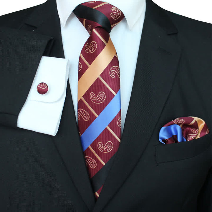 3Pcs Men's Striped Paisley Mixed Pattern Necktie Set - Burgundy - image 0