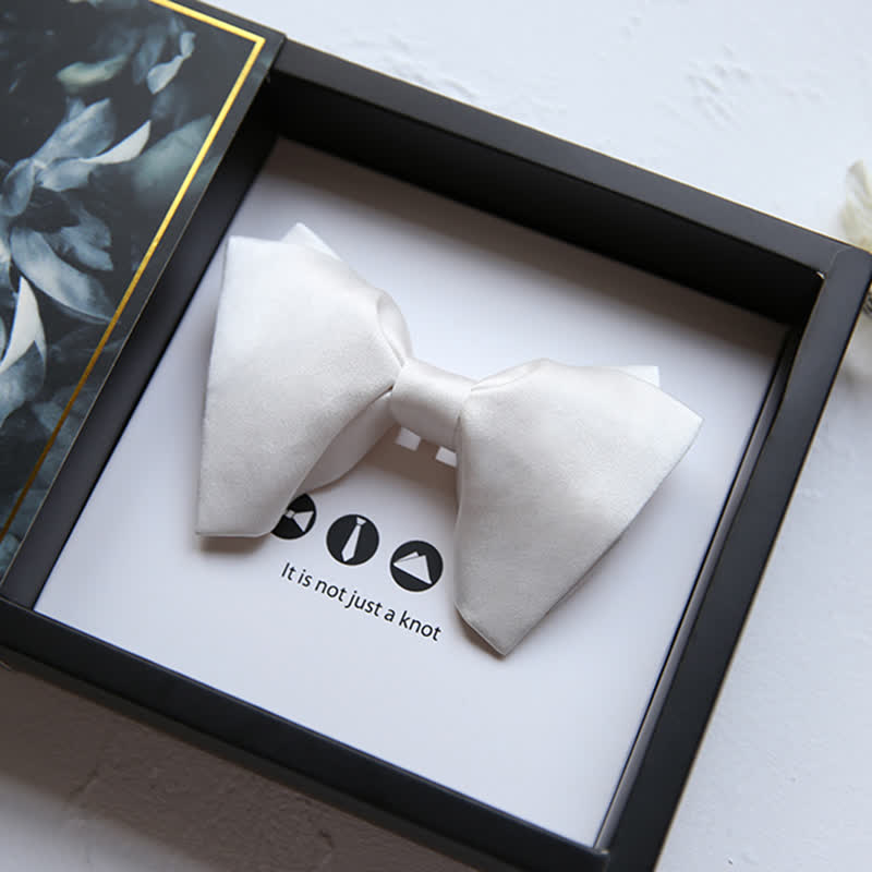 Men's Plain Solid Color Oversized Pointed Bow Tie - White - image 12