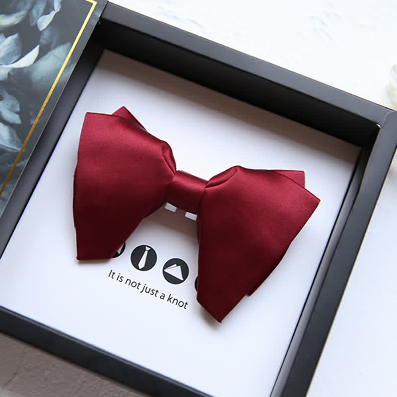 Men's Plain Solid Color Oversized Pointed Bow Tie - Burgundy - image 9