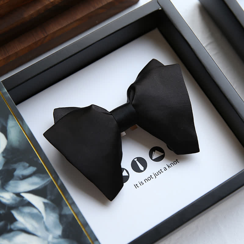 Men's Plain Solid Color Oversized Pointed Bow Tie - Black - image 0