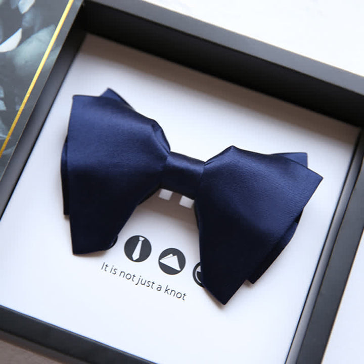 Men's Plain Solid Color Oversized Pointed Bow Tie - Navy - image 6