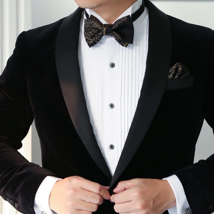 Men's Gold Painting Black Wedding Groom Bow Tie - image 2