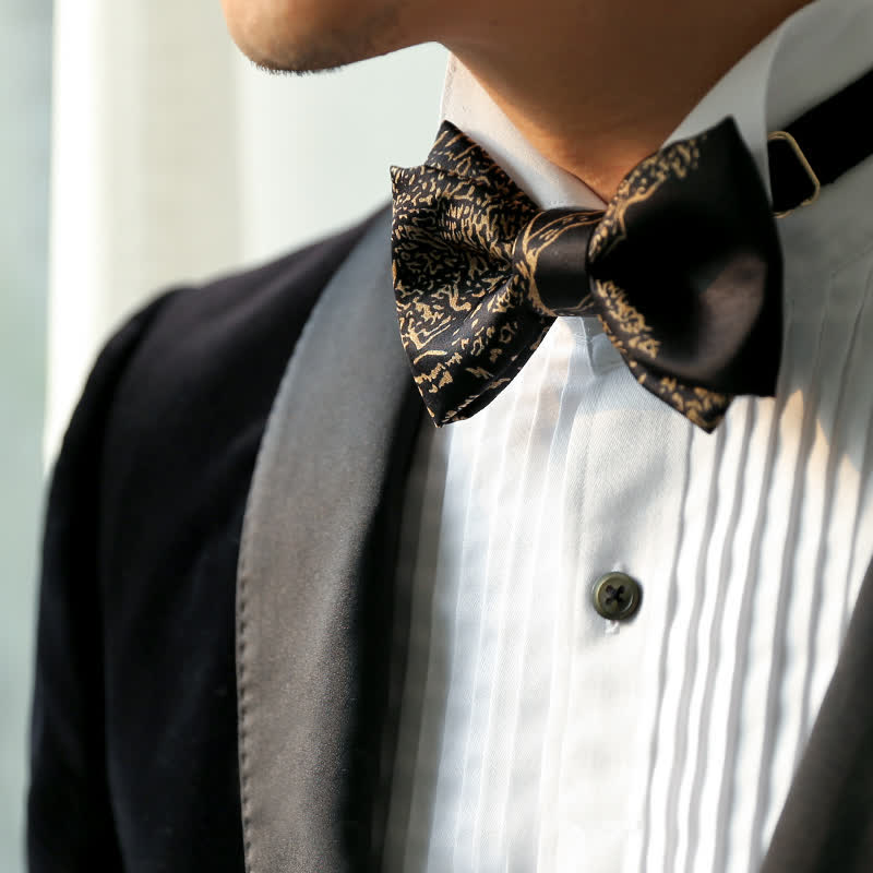 Men's Gold Painting Black Wedding Groom Bow Tie - image 1