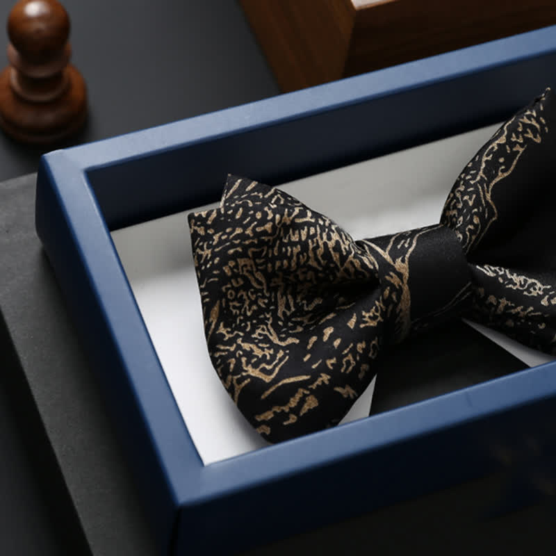 Men's Gold Painting Black Wedding Groom Bow Tie - image 3