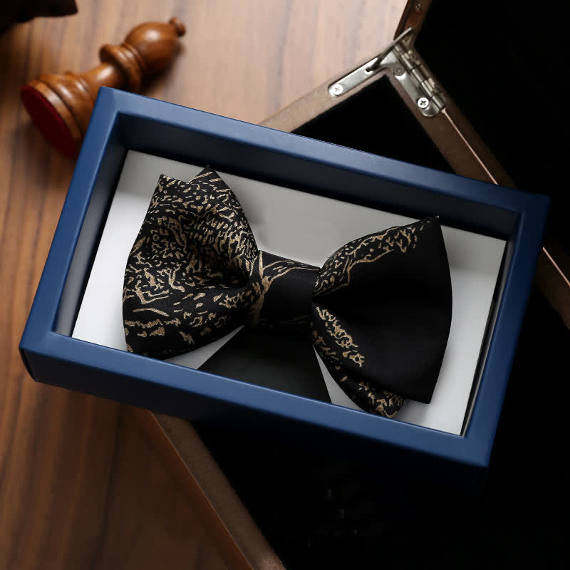 Men's Gold Painting Black Wedding Groom Bow Tie - Black - image 0