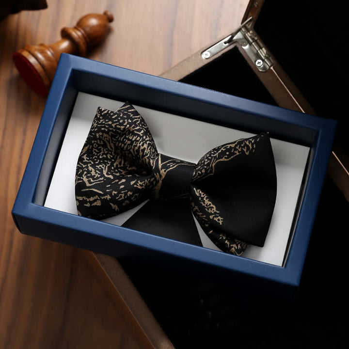 Men's Gold Painting Black Wedding Groom Bow Tie - Black - image 0