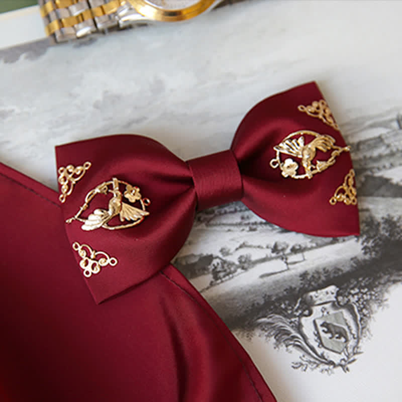 1Pcs Men's Golden Metal Bird Flower Decors Bow Tie - image 3