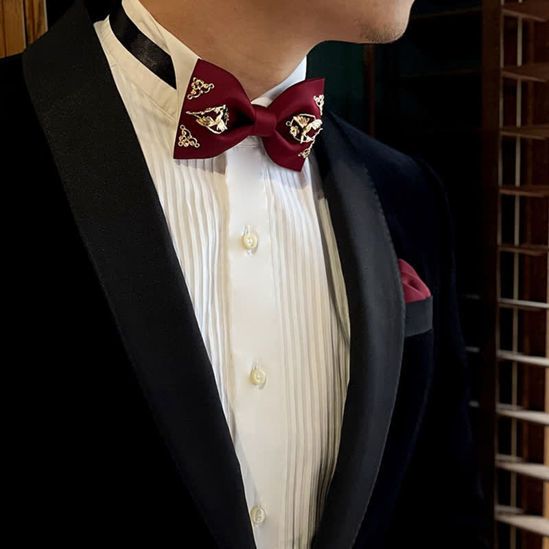 1Pcs Men's Golden Metal Bird Flower Decors Bow Tie - image 2