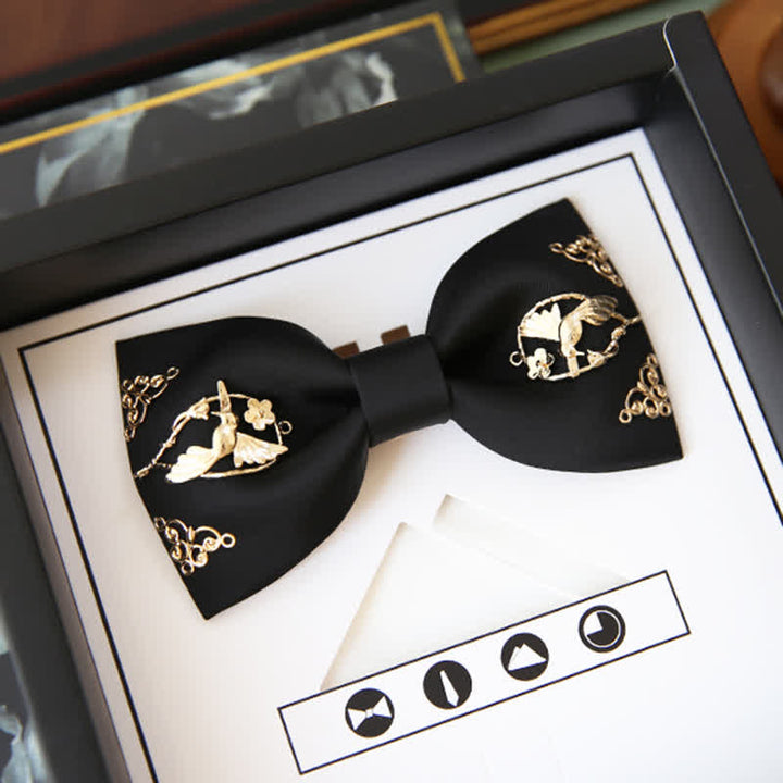 1Pcs Men's Golden Metal Bird Flower Decors Bow Tie - Black - Style #1 - image 6
