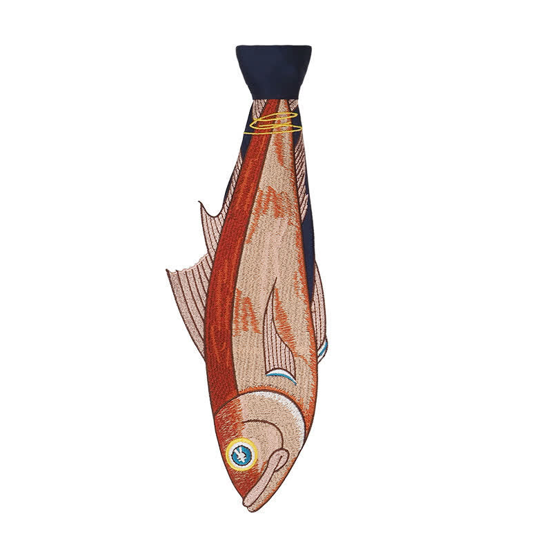 Women's Irregular Fun Fish Embroidered Zipper Necktie - image 4