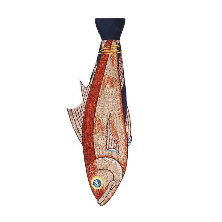 Women's Irregular Fun Fish Embroidered Zipper Necktie - image 4