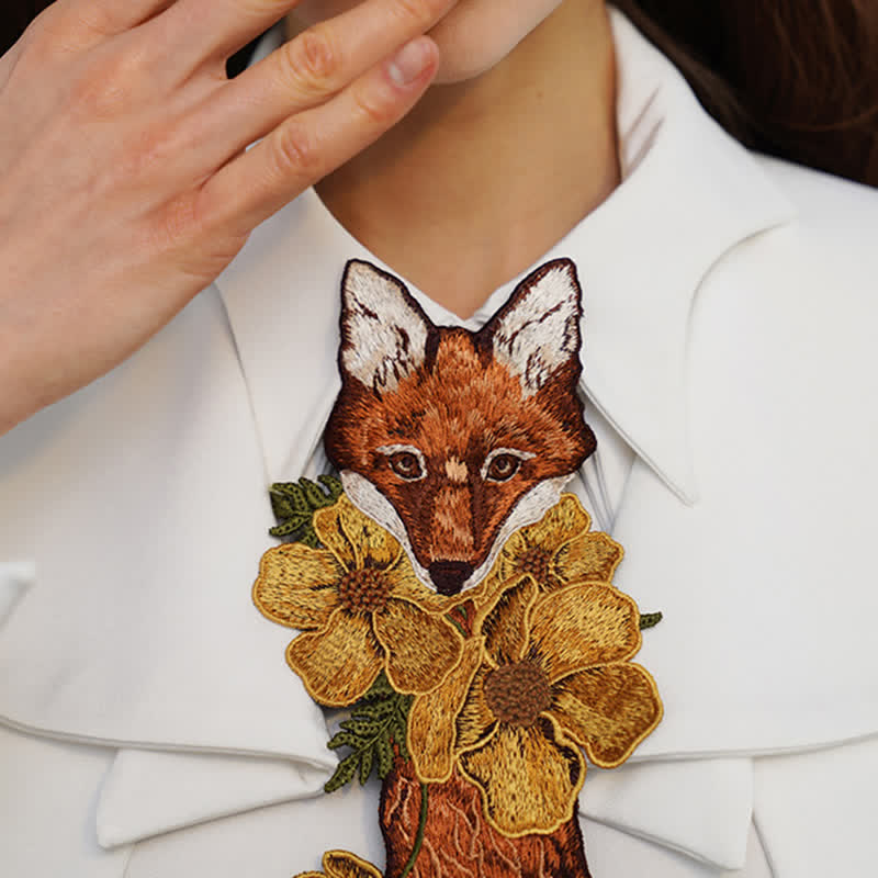 Women's Vintage Fox Flowers Embroidered Zipper Necktie - image 1