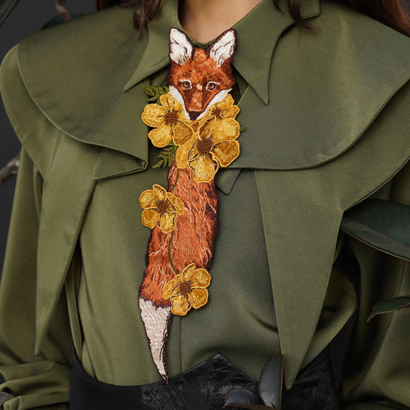 Women's Vintage Fox Flowers Embroidered Zipper Necktie - image 2