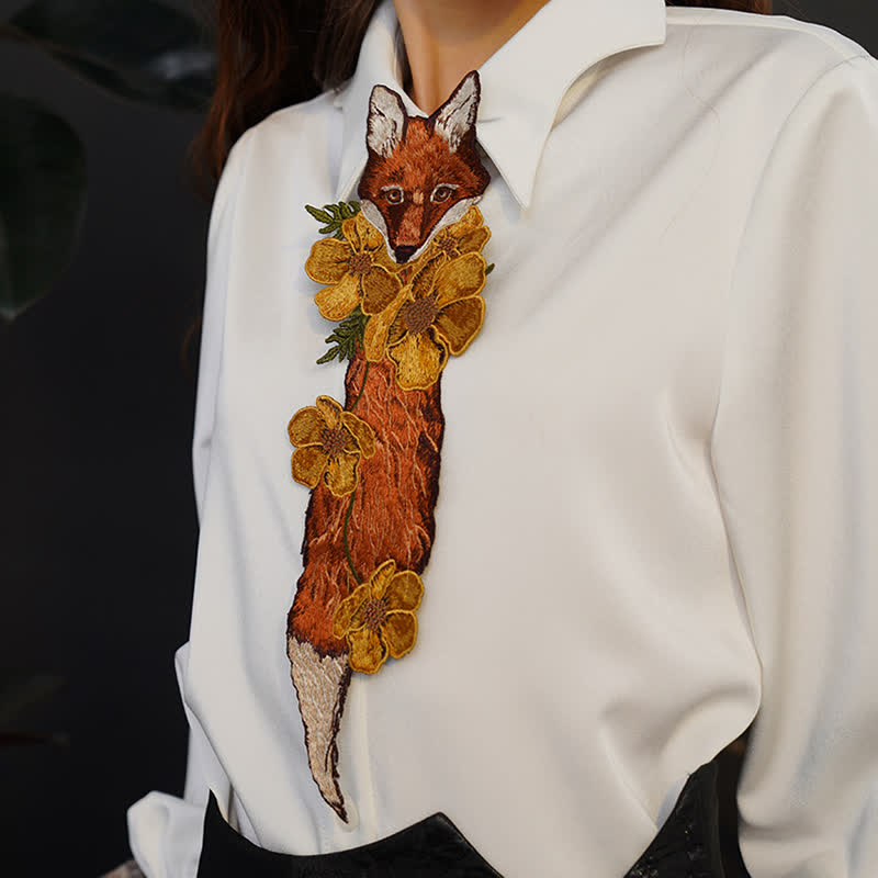 Women's Vintage Fox Flowers Embroidered Zipper Necktie - image 4