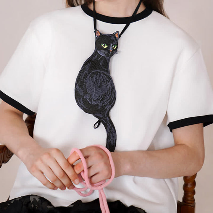 Women's Cool Black Cat Zipper Necktie - image 2