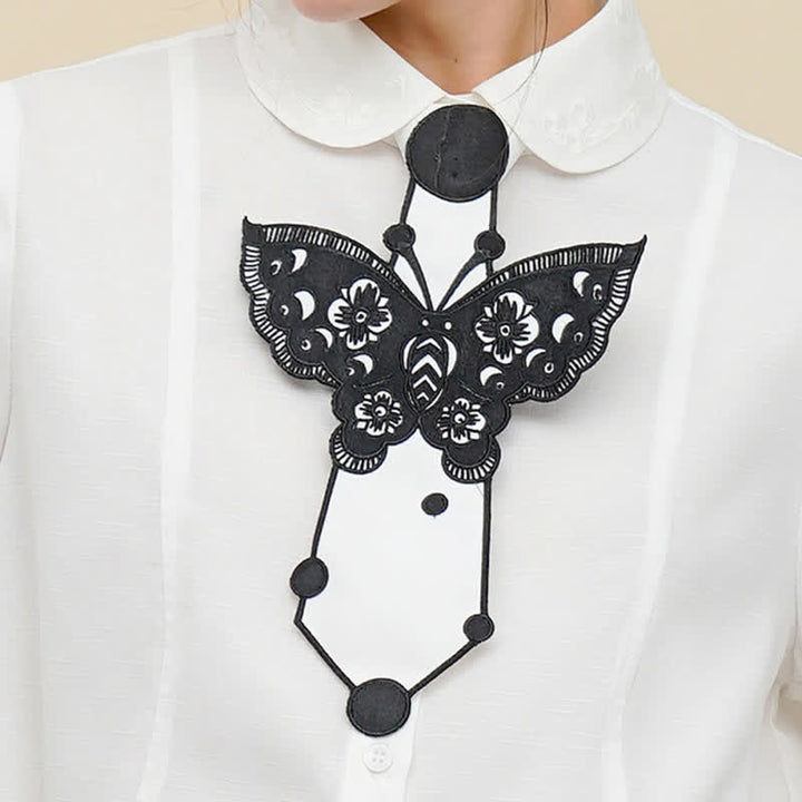 Women's Butterfly Embroidery Zipper Necktie - Black - image 2