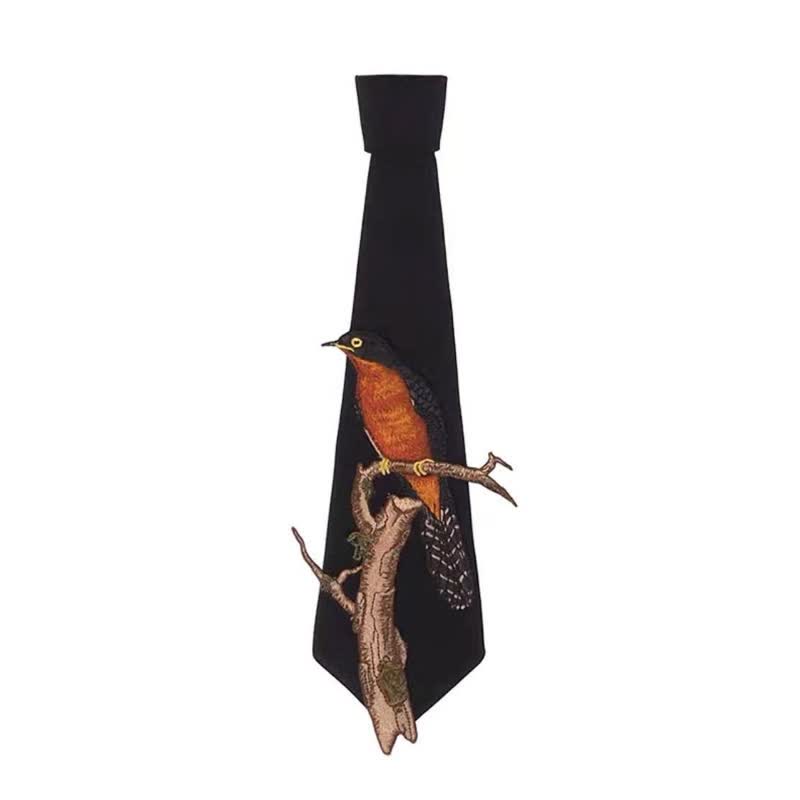 Women's Bird On A Branch Embroidered Zipper Necktie - image 4