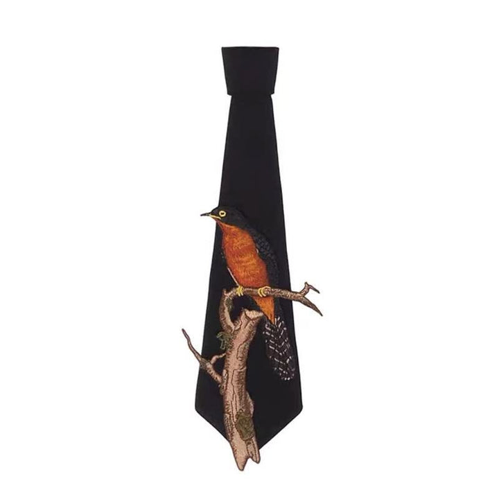Women's Bird On A Branch Embroidered Zipper Necktie - image 4