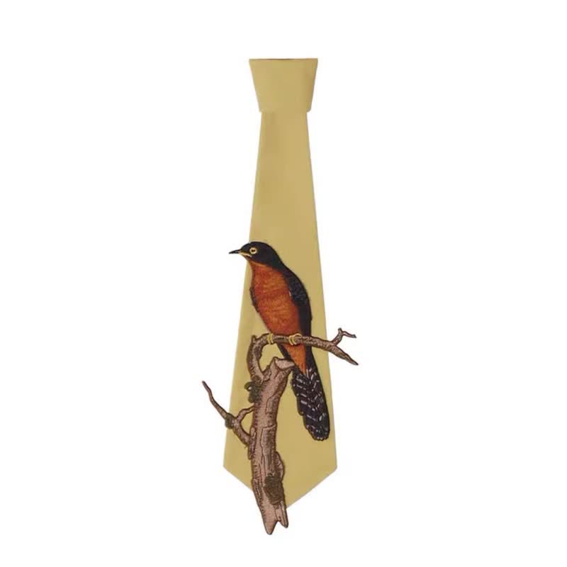 Women's Bird On A Branch Embroidered Zipper Necktie - image 2