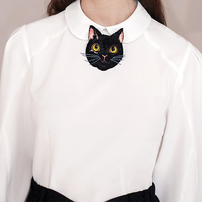 Women's Fox Head Embroidered Short Zipper Necktie - Black - image 0