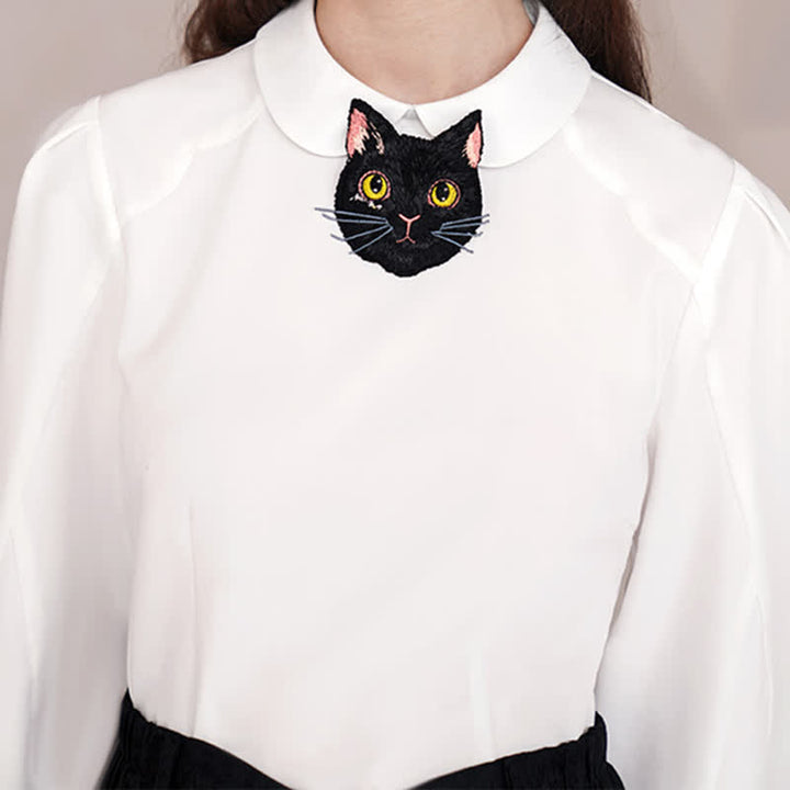 Women's Fox Head Embroidered Short Zipper Necktie - Black - image 0
