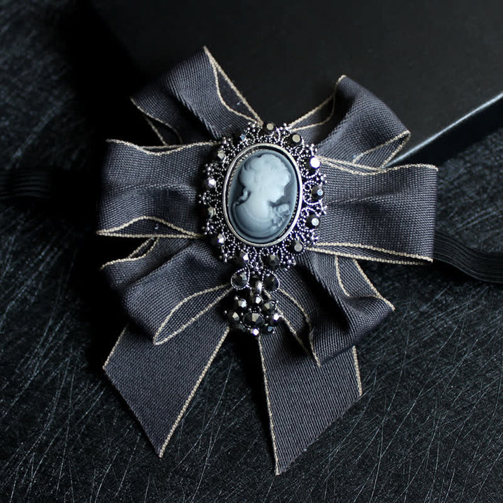 Ribbon Rhinestone Lady Relief Wedding Bow Tie - Gray - image 6
