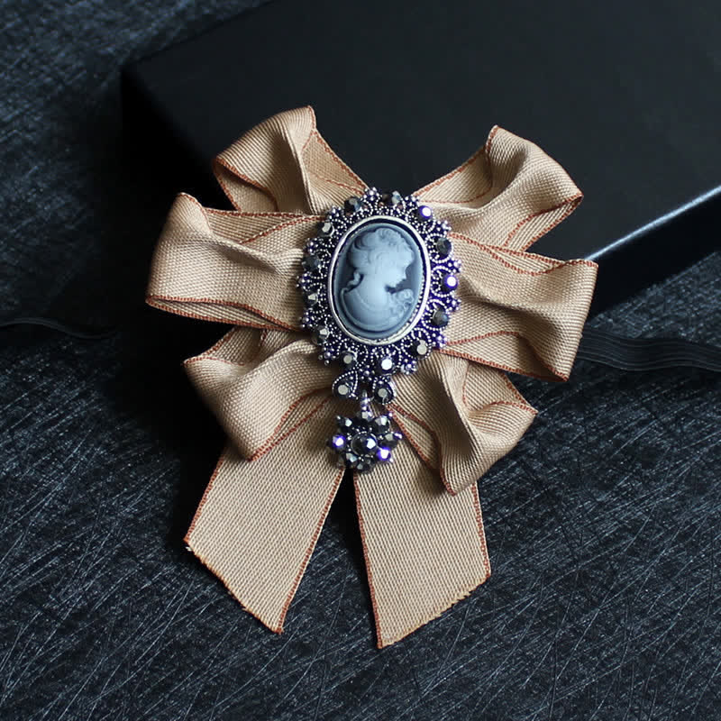 Ribbon Rhinestone Lady Relief Wedding Bow Tie - Khaki - image 10