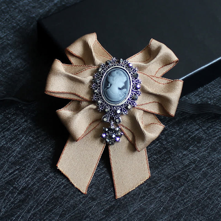 Ribbon Rhinestone Lady Relief Wedding Bow Tie - Khaki - image 10