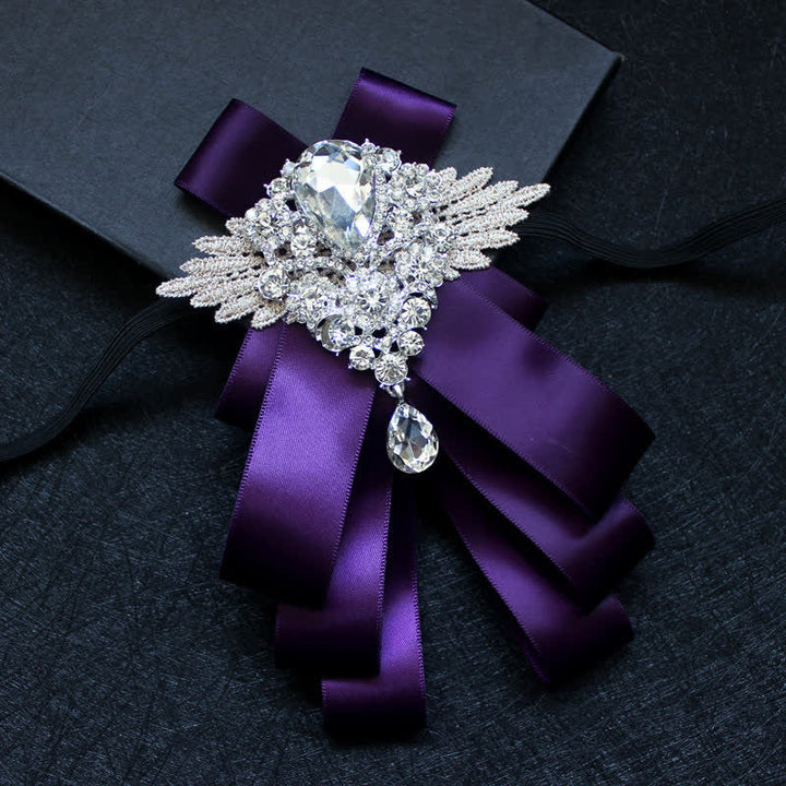 Retro Crystal Rhinestone Dangle Ribbon Bow Tie - Purple - image 9