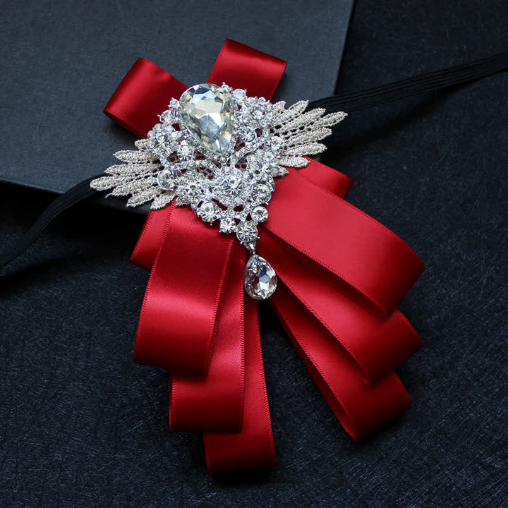 Retro Crystal Rhinestone Dangle Ribbon Bow Tie - Red - image 7
