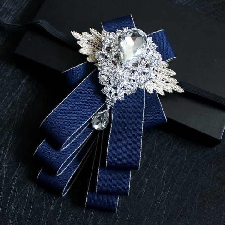 Retro Crystal Rhinestone Dangle Ribbon Bow Tie - Navy Edge - image 20