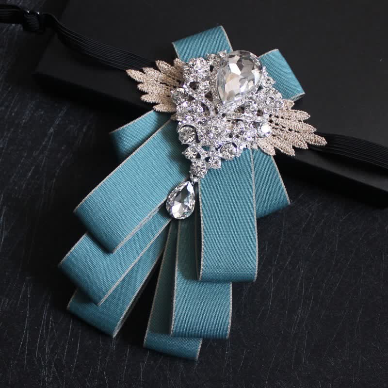 Retro Crystal Rhinestone Dangle Ribbon Bow Tie - SkyBlue Edge - image 19