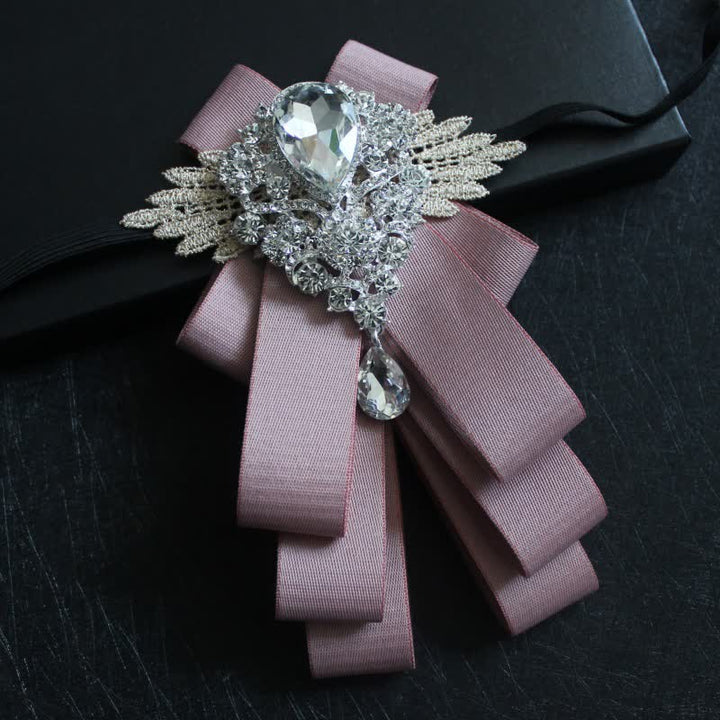 Retro Crystal Rhinestone Dangle Ribbon Bow Tie - Pink Edge - image 18