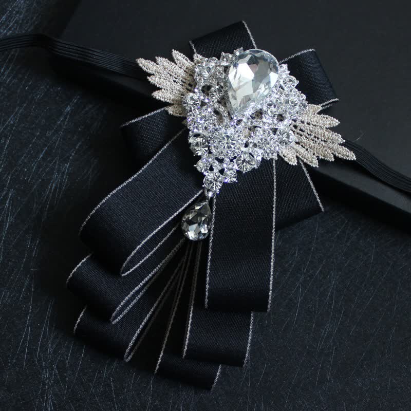 Retro Crystal Rhinestone Dangle Ribbon Bow Tie - Black Edge - image 22