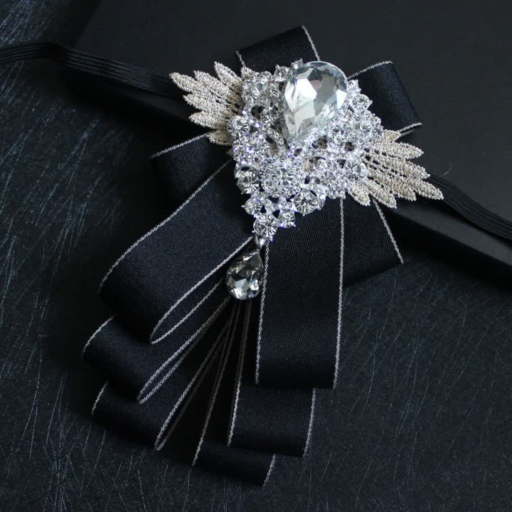 Retro Crystal Rhinestone Dangle Ribbon Bow Tie - Black Edge - image 22